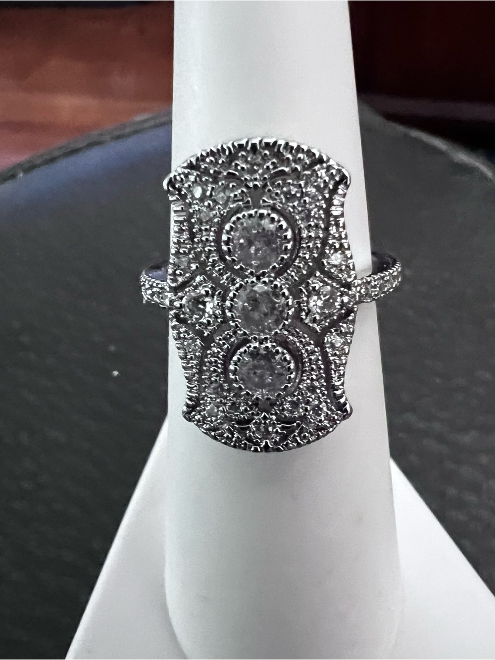 Silver-Tone Crystal Art Deco Shield Ring - Women Jewelry